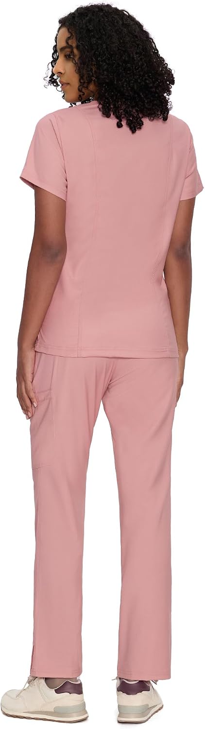 COZYFIT Scrubs for Women - Mock Wrap Top & Straight Leg Pants with 6 Pockets