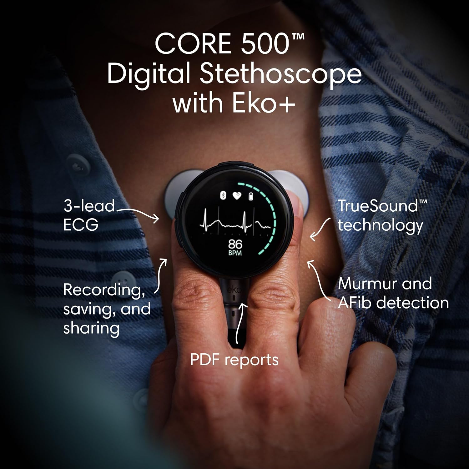 Eko CORE 500™ Digital Stethoscope — 40x Amplification